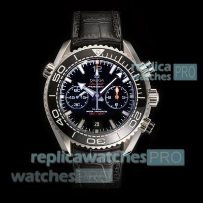 Swiss Copy N1 Factory Omega Seamaster Planet Ocean 600M Black Dial Leather Strap Watch 